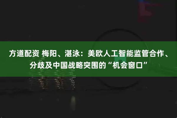 方道配资 梅阳、湛泳：美欧人工智能监管合作、分歧及中国战略突围的“机会窗口”