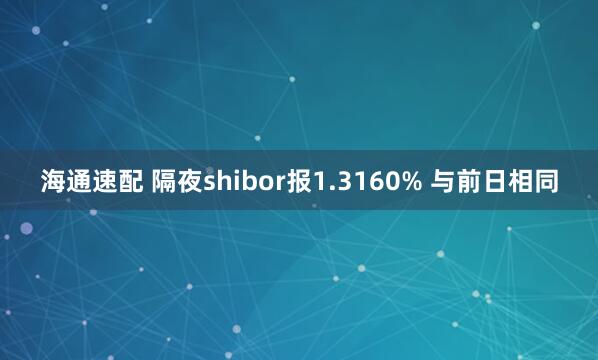 海通速配 隔夜shibor报1.3160% 与前日相同