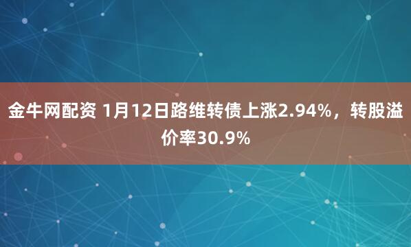金牛网配资 1月12日路维转债上涨2.94%，转股溢价率30.9%