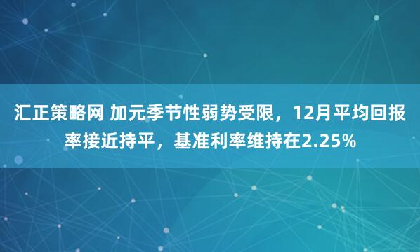汇正策略网 加元季节性弱势受限，12月平均回报率接近持平，基准利率维持在2.25%